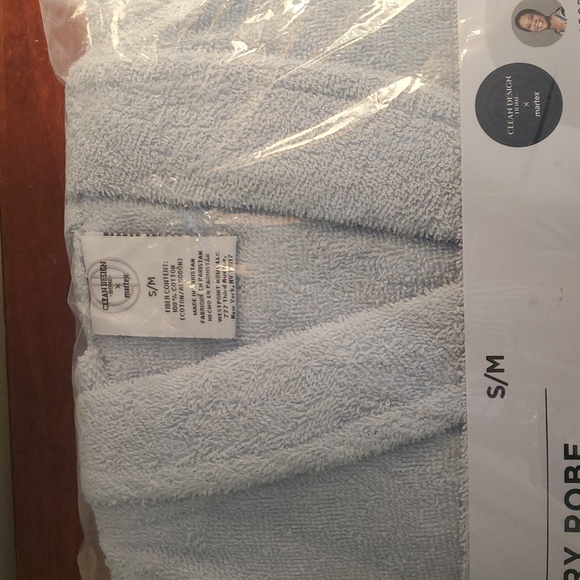 Clean Design Hone x Martex Low Lint 100% Cotton Robe S/M Light Blue - Picture 2 of 7